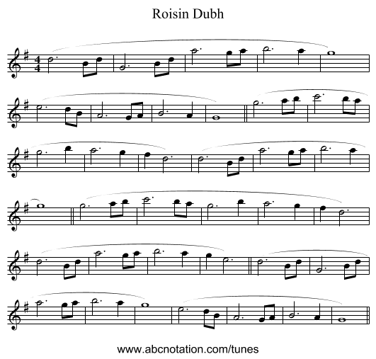 Roisin Dubh - staff notation