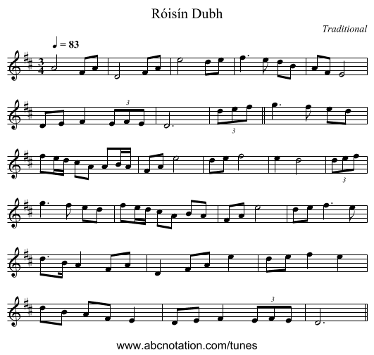 Róisín Dubh - staff notation