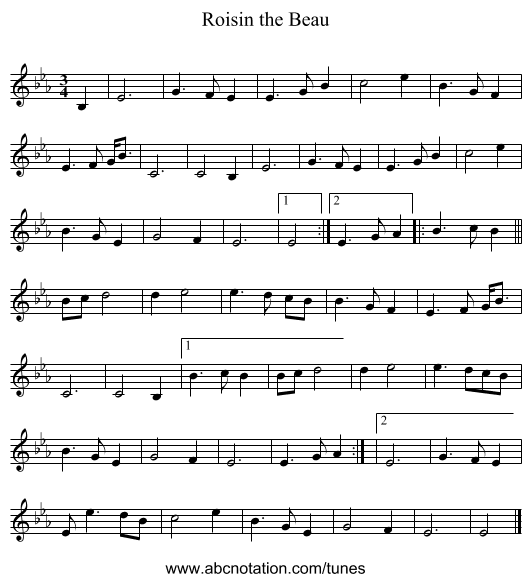 Roisin the Beau - staff notation
