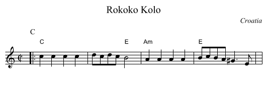 Rokoko Kolo - staff notation