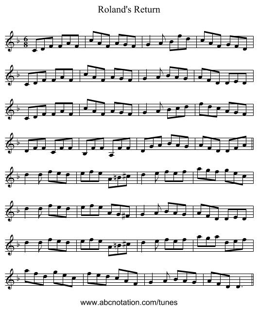 Roland's Return - staff notation