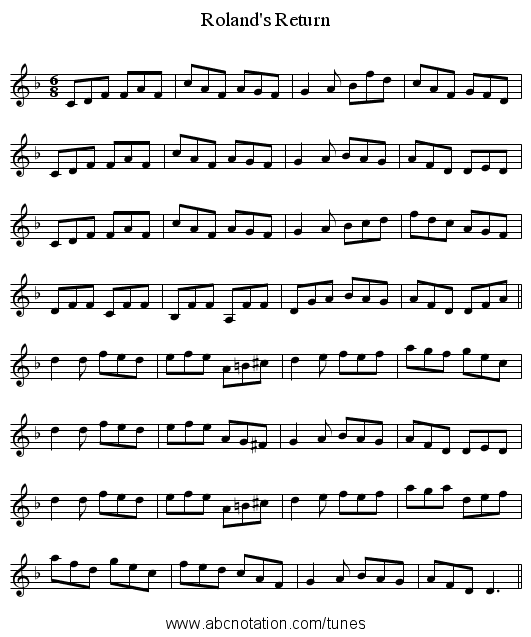 Roland's Return - staff notation