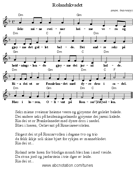 Rolandskvadet - staff notation
