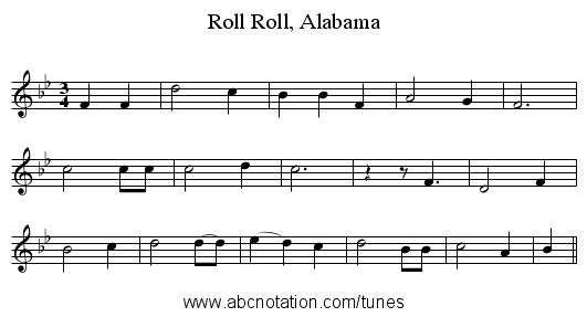Roll, Alabama, Roll - staff notation