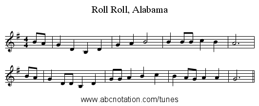 Roll, Alabama, Roll - staff notation