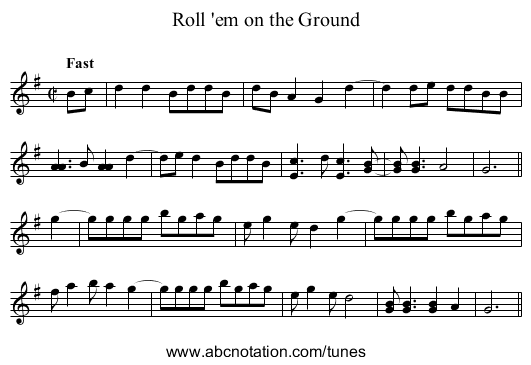Roll 'em on the Ground - staff notation
