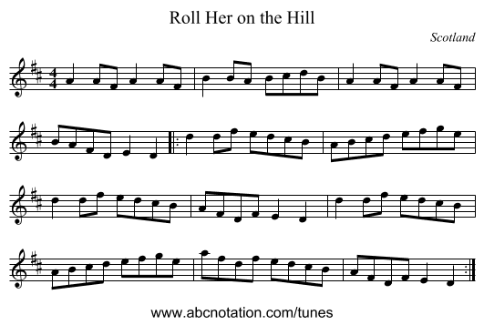 Roll Her on the Hill - staff notation