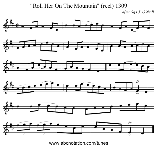 Roll Her On The Mountain (reel) 1309 - staff notation