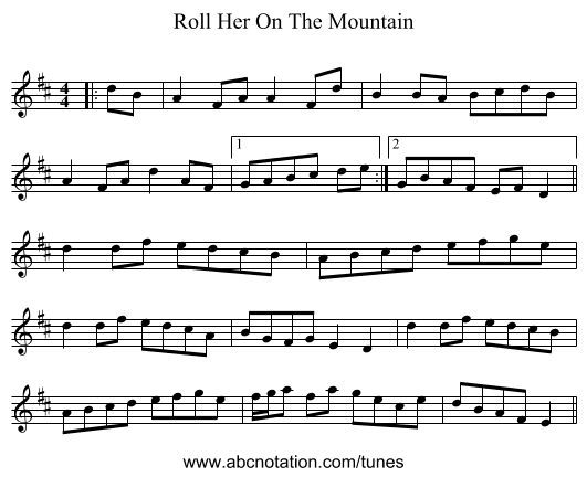 Roll Her On The Mountain - staff notation