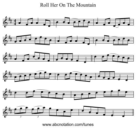 Roll Her On The Mountain - staff notation