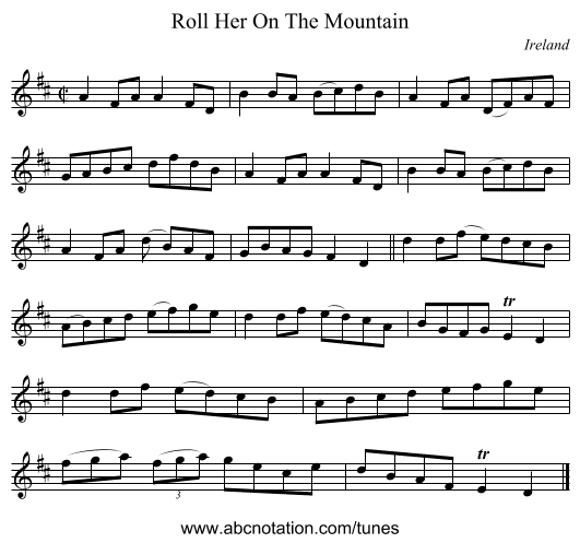 Roll Her On The Mountain - staff notation
