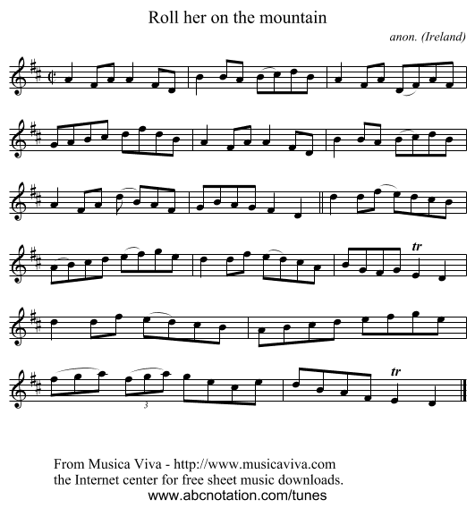 Roll her on the mountain - staff notation