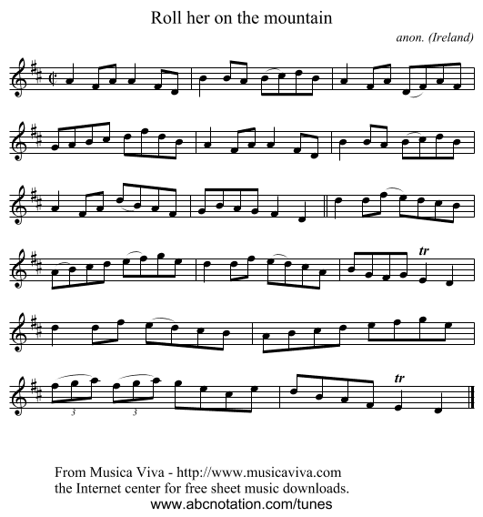 Roll her on the mountain - staff notation