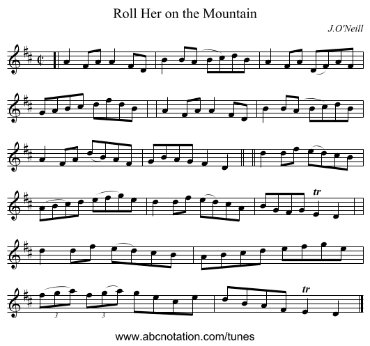 Roll Her on the Mountain - staff notation