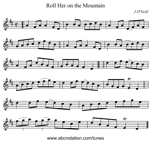 Roll Her on the Mountain - staff notation