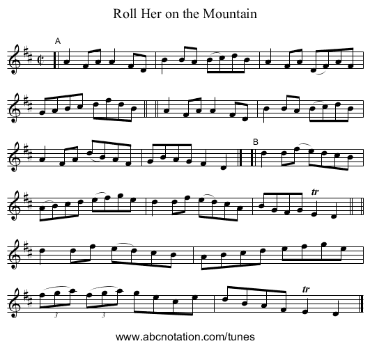 Roll Her on the Mountain - staff notation