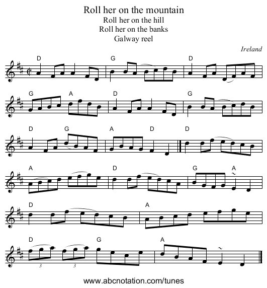 Roll her on the mountain - staff notation
