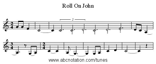 Roll On John - staff notation