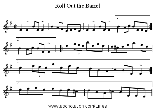 Roll Out the Barrel - staff notation