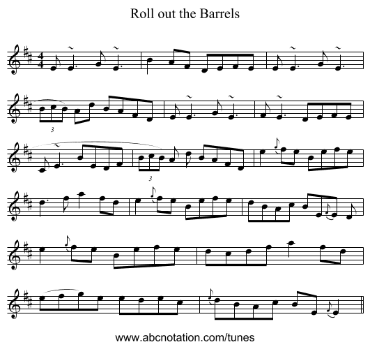 Roll out the Barrels - staff notation