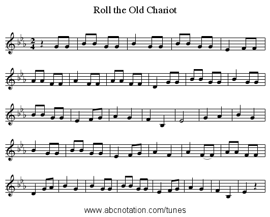 Roll the Old Chariot - staff notation