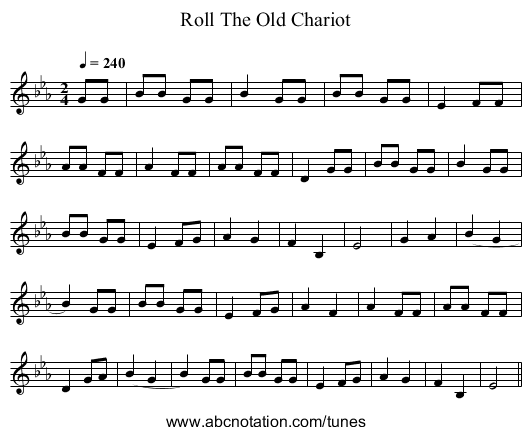 Roll The Old Chariot - staff notation