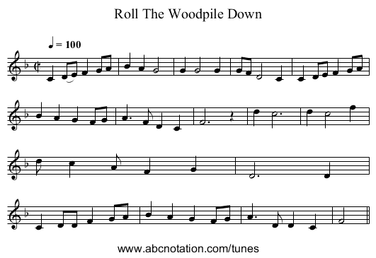 Roll The Woodpile Down - staff notation