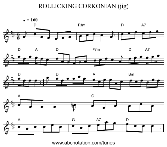 ROLLICKING CORKONIAN (jig) - staff notation