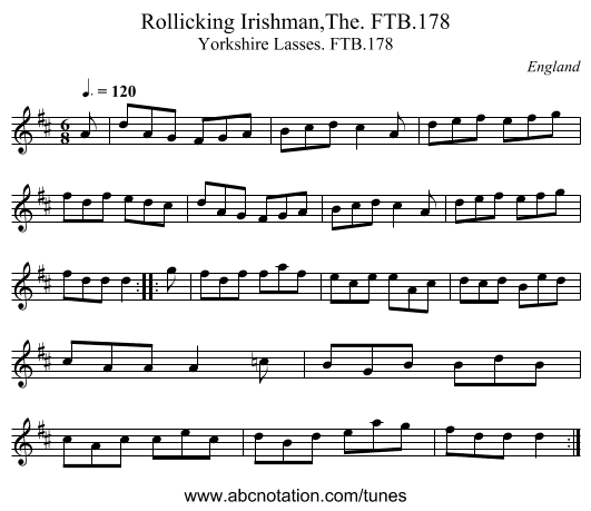 Rollicking Irishman,The. FTB.178 - staff notation