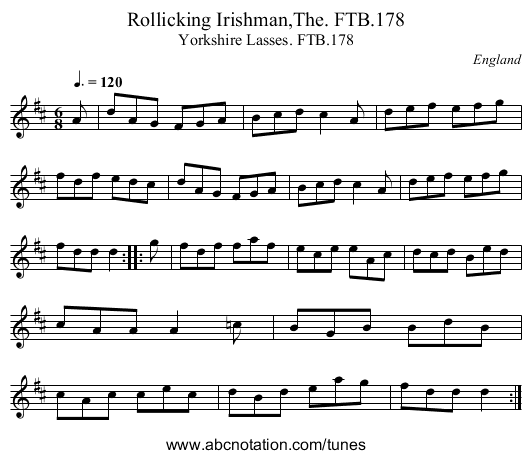 Rollicking Irishman,The. FTB.178 - staff notation