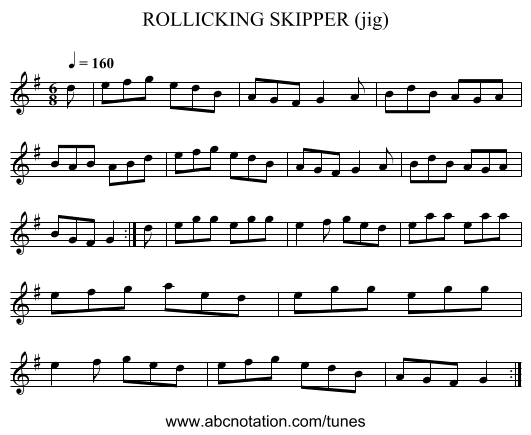 ROLLICKING SKIPPER (jig) - staff notation
