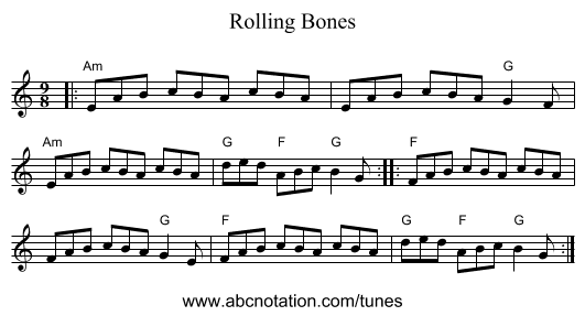 Rolling Bones - staff notation