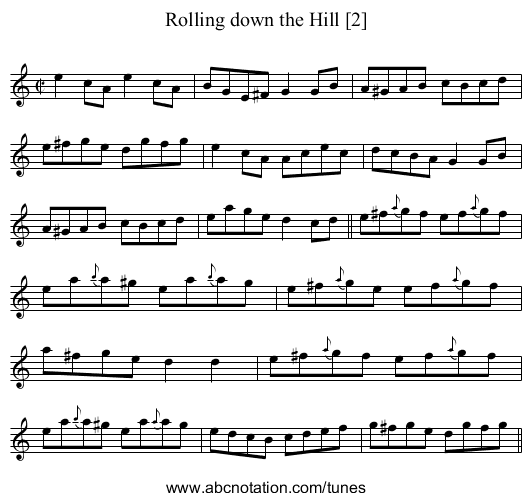 Rolling down the Hill [2] - staff notation