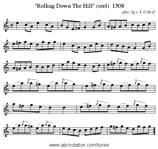Rolling Down The Hill (reel)  1508 - staff notation