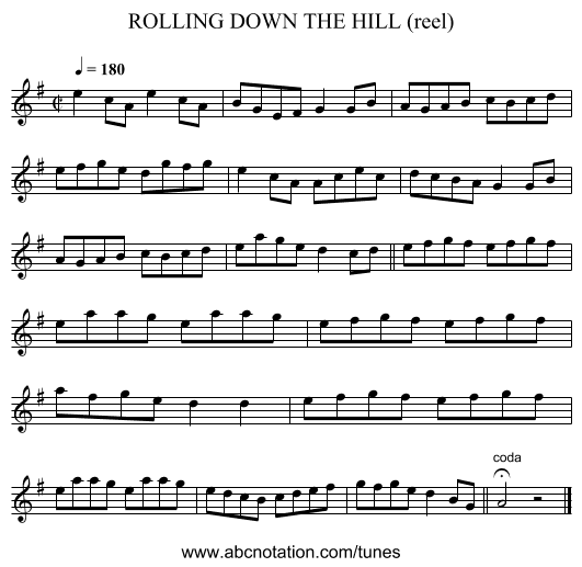 ROLLING DOWN THE HILL (reel) - staff notation