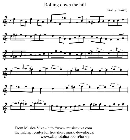 Rolling down the hill - staff notation