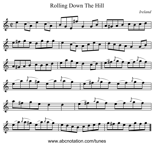 Rolling Down The Hill - staff notation