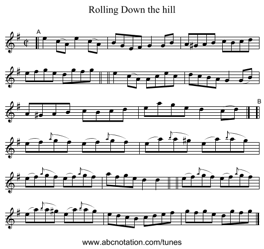 Rolling Down the hill - staff notation
