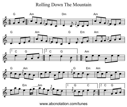 Rolling Down The Mountain - staff notation