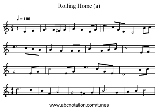 Rolling Home (a) - staff notation