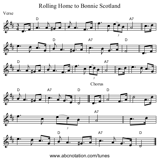 Rolling Home to Bonnie Scotland - staff notation