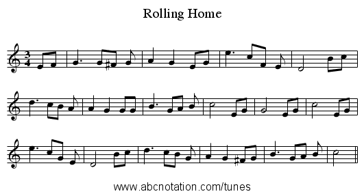 Rolling Home - staff notation