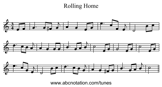 Rolling Home - staff notation