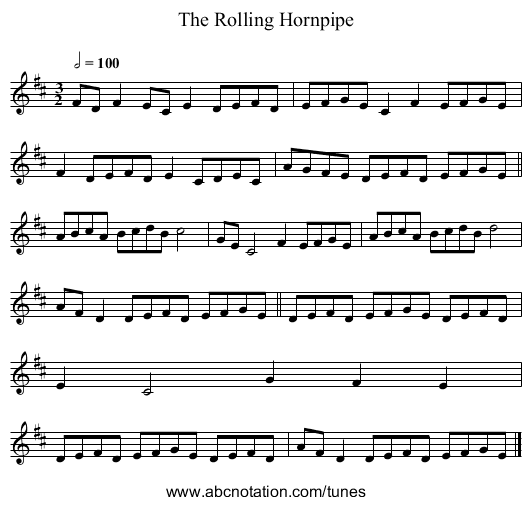 Rolling Hornpipe, The - staff notation