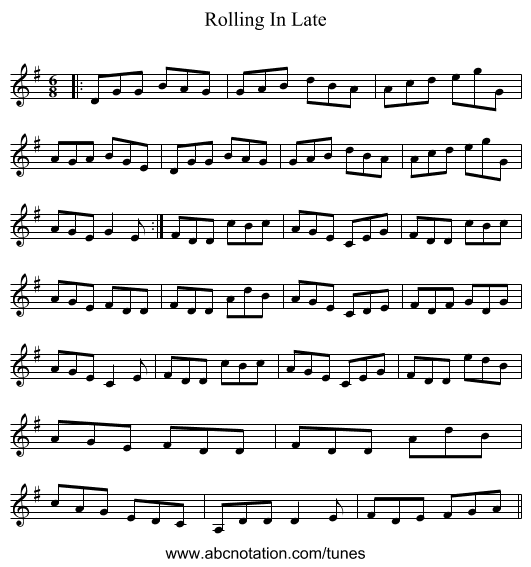 Rolling In Late - staff notation