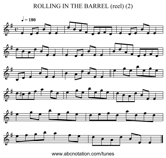 ROLLING IN THE BARREL (reel) (2) - staff notation