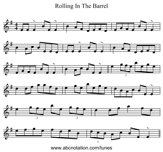 Rolling In The Barrel - staff notation