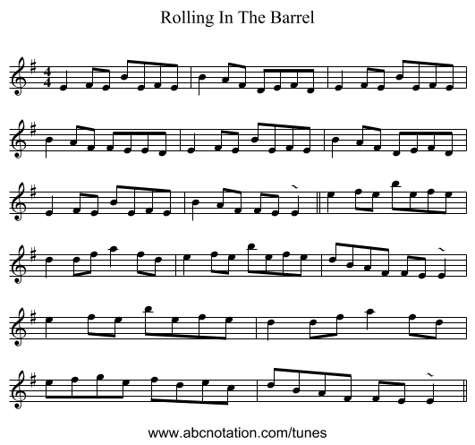 Rolling In The Barrel - staff notation