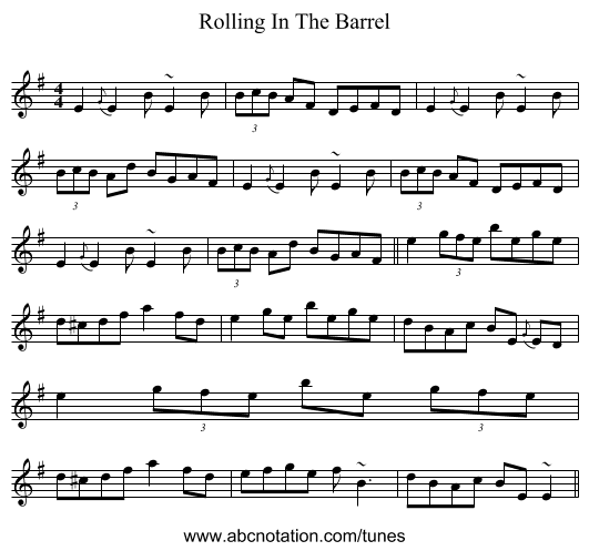 Rolling In The Barrel - staff notation