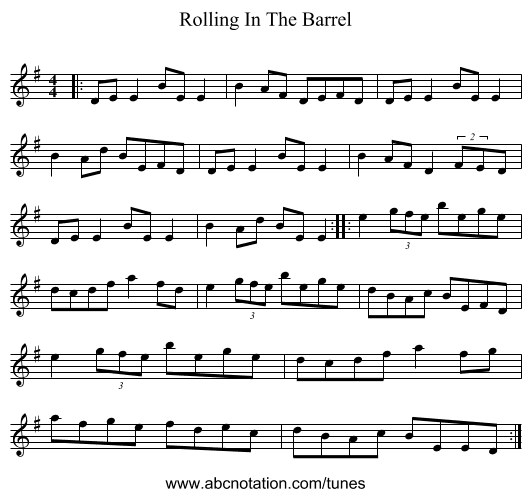 Rolling In The Barrel - staff notation